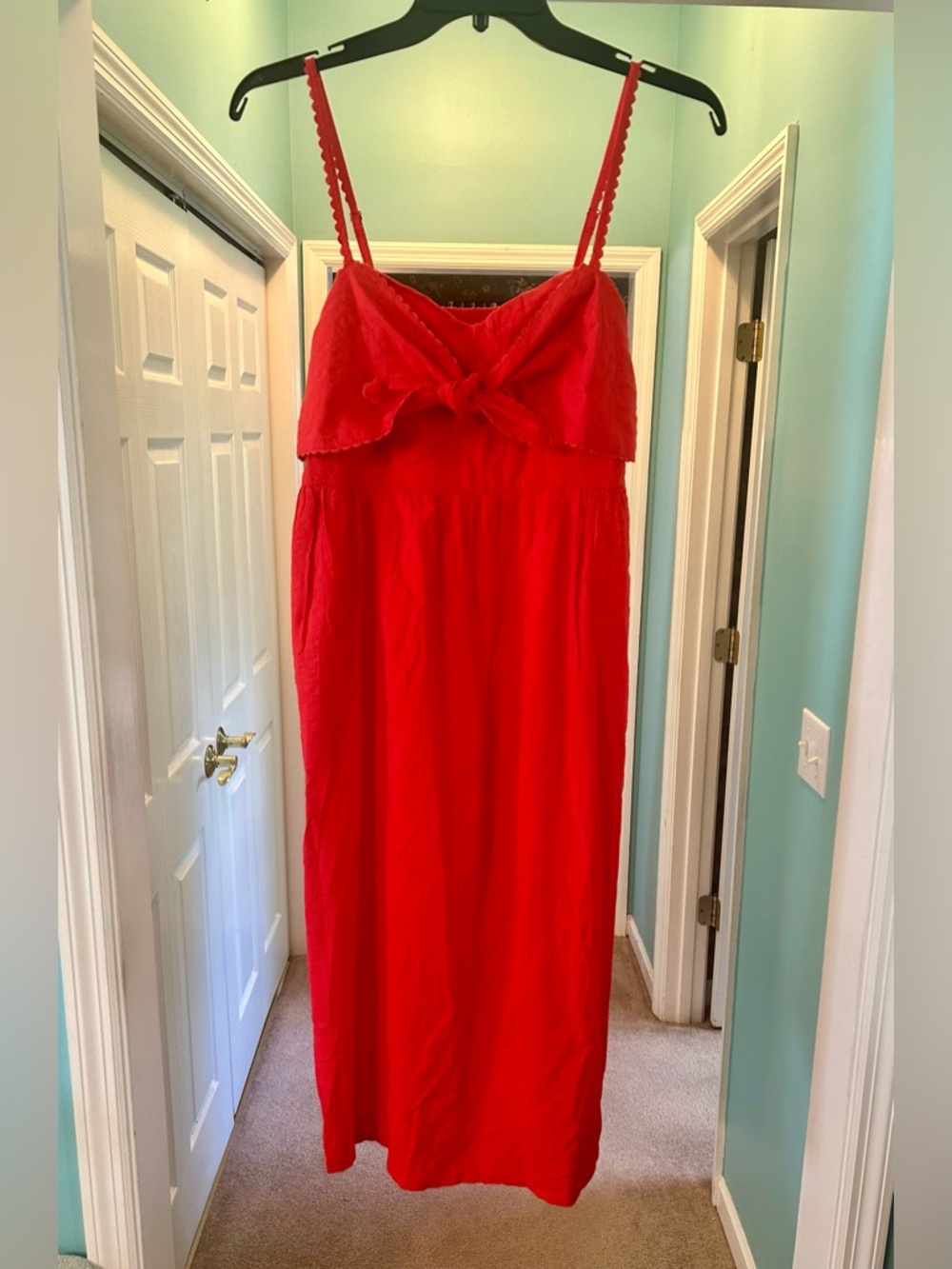 Old Navy Maternity Knot Fit & Flare Dress Coral Seersucker Size Large NWOT